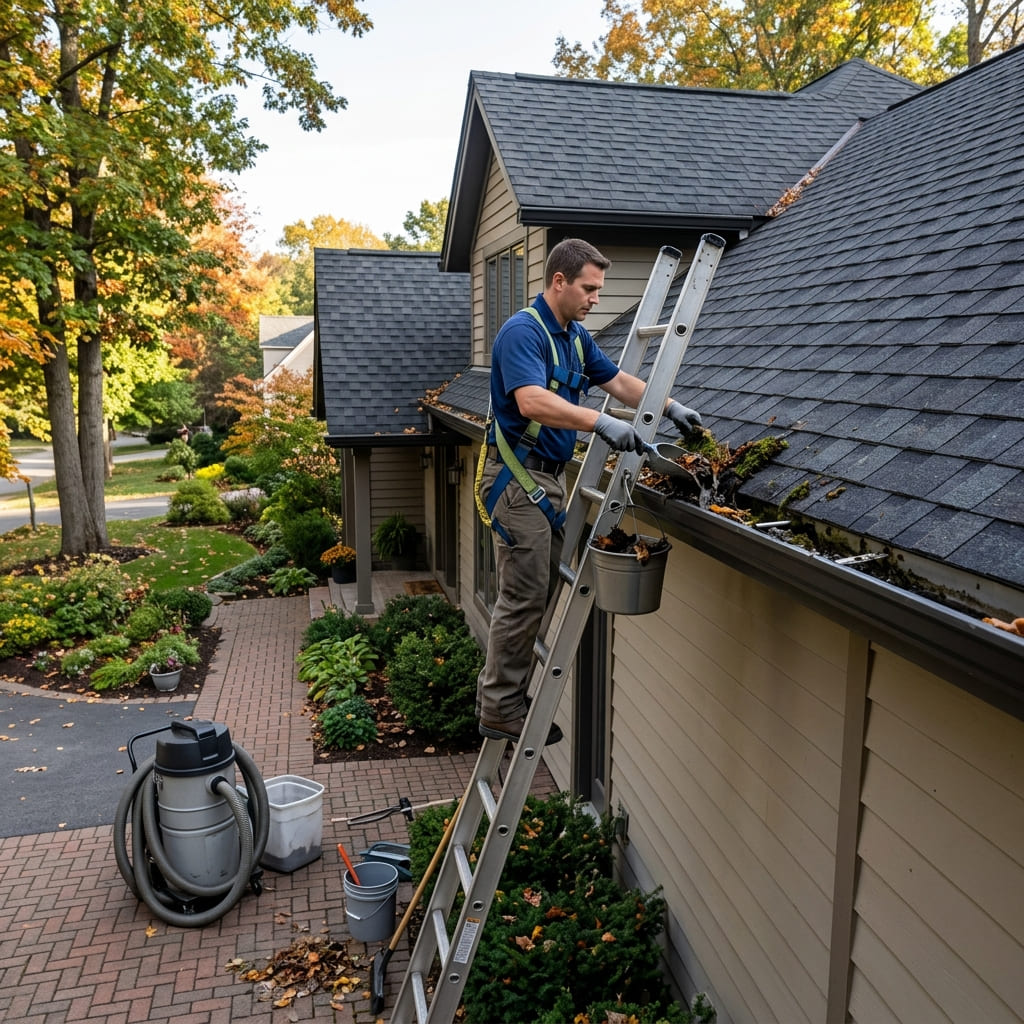 clearing packed debris from a gutter run