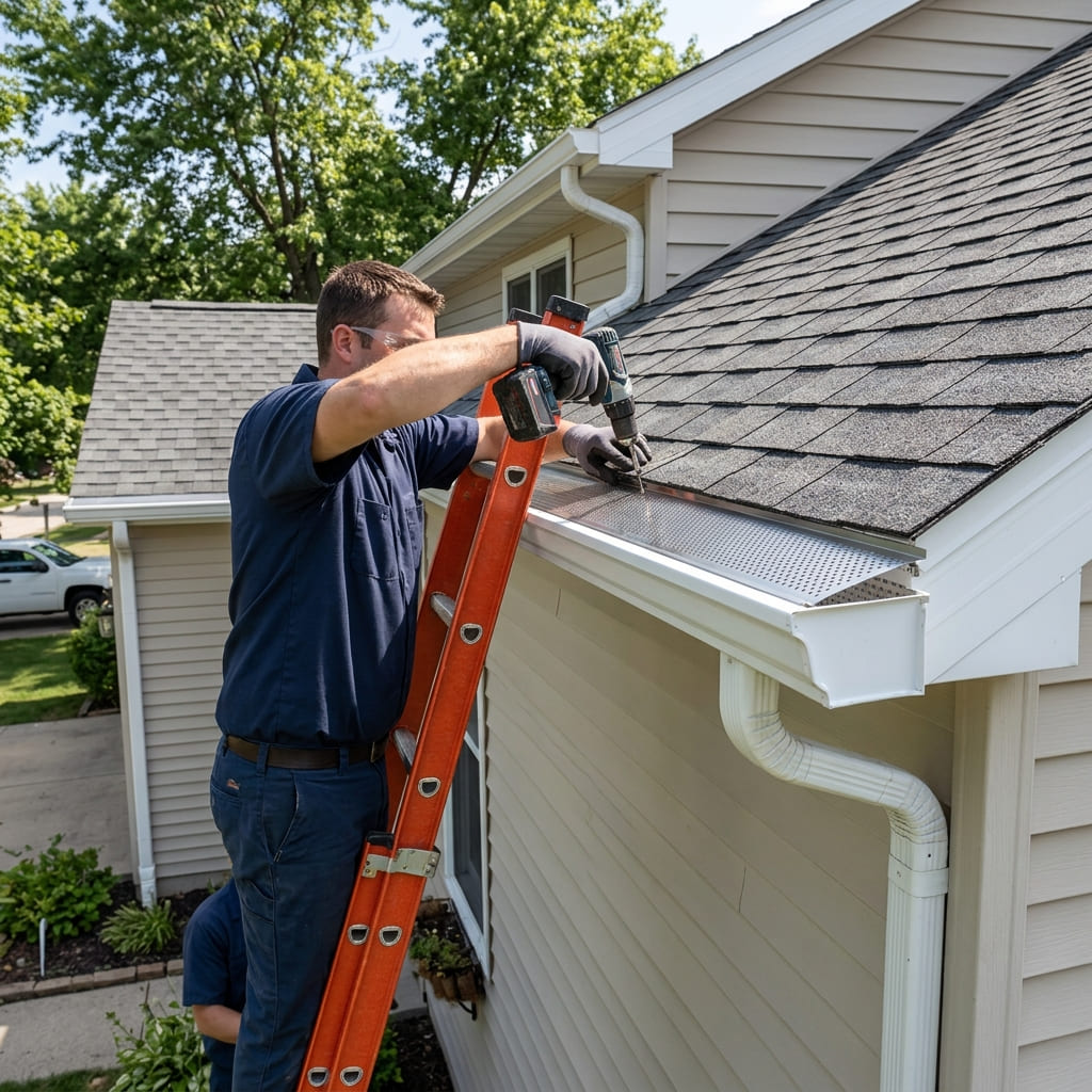 micro-mesh gutter guard being fitted