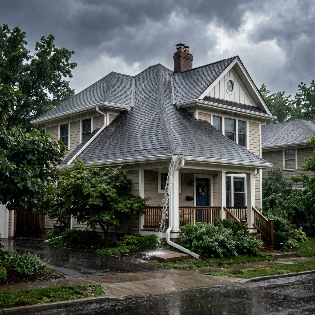 desert home roofline in monsoon light